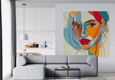 A mural of a lady and colors.